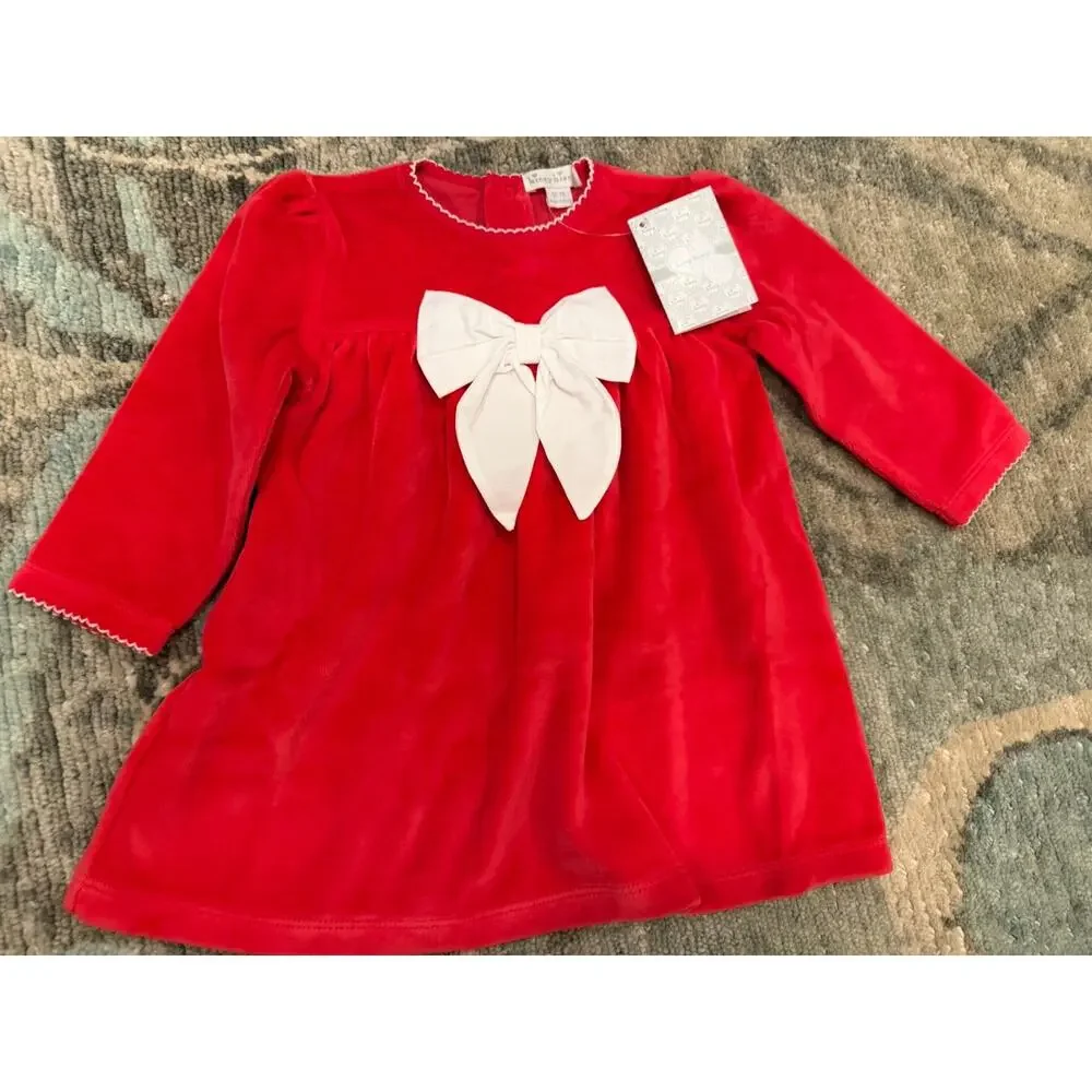 Kissy Kissy Red Velour Holiday Dress With Bow 12-18 Months NWT